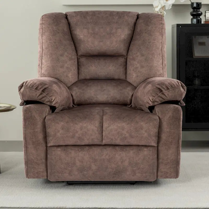 Fauteuil inclinable releveur en velours marron, massage, chauffant, poches, 8 points