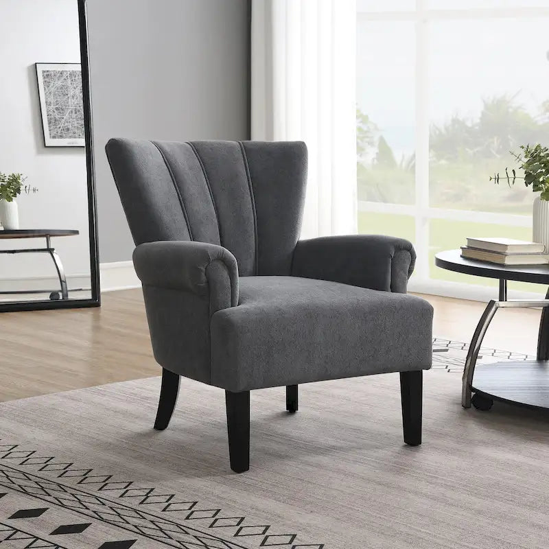 Fauteuil d'appoint avec dossier capitonné en tissu beige et coussin en mousse haute densité