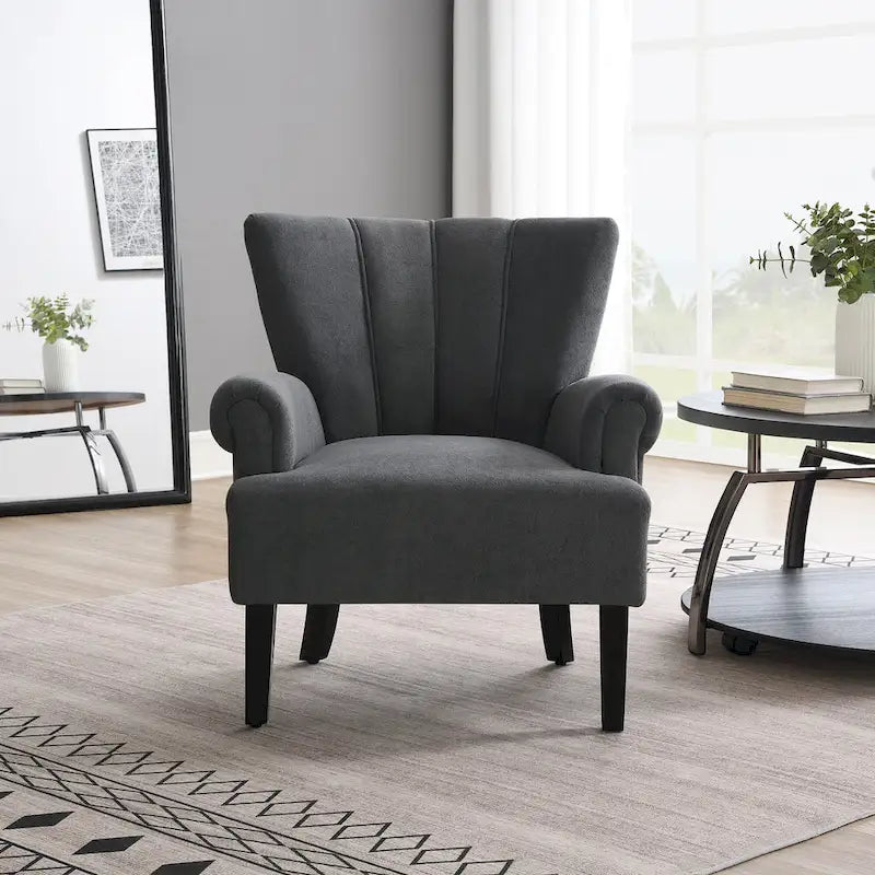 Fauteuil d'appoint avec dossier capitonné en tissu beige et coussin en mousse haute densité
