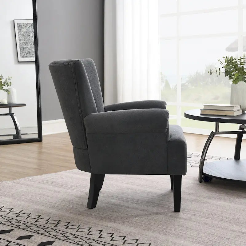 Fauteuil d'appoint avec dossier capitonné en tissu beige et coussin en mousse haute densité