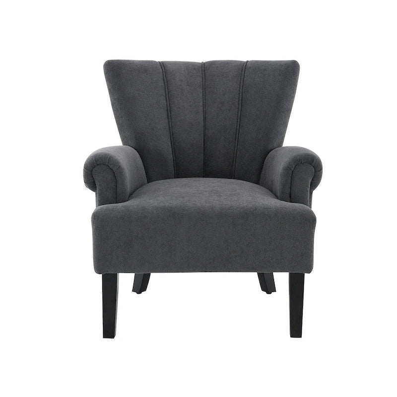 Fauteuil d'appoint avec dossier capitonné en tissu beige et coussin en mousse haute densité