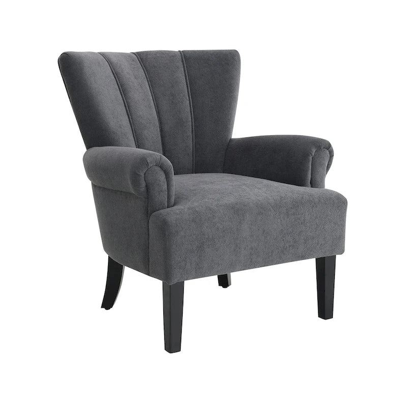 Fauteuil d'appoint avec dossier capitonné en tissu beige et coussin en mousse haute densité