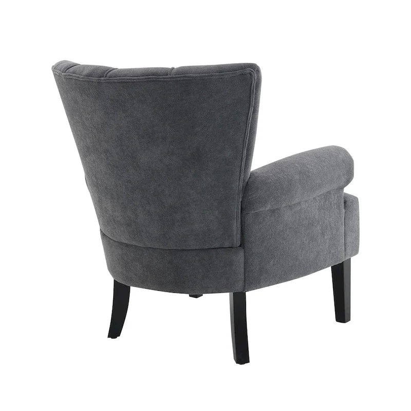 Fauteuil d'appoint avec dossier capitonné en tissu beige et coussin en mousse haute densité