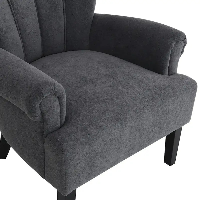 Fauteuil d'appoint avec dossier capitonné en tissu beige et coussin en mousse haute densité