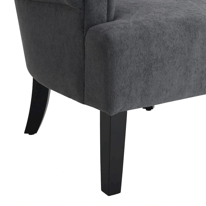 Fauteuil d'appoint avec dossier capitonné en tissu beige et coussin en mousse haute densité