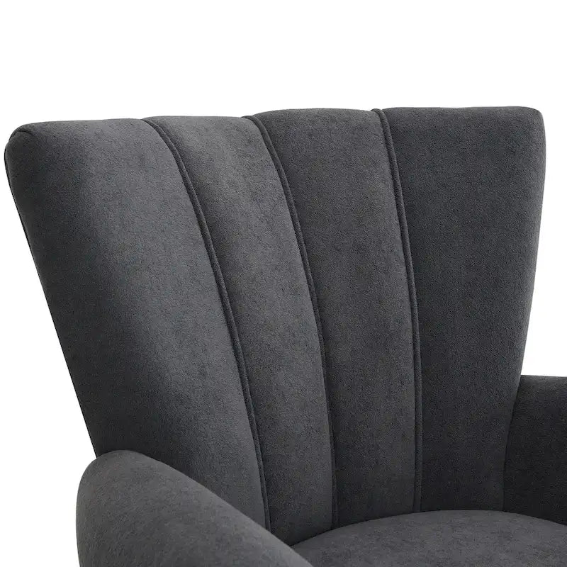 Fauteuil d'appoint avec dossier capitonné en tissu beige et coussin en mousse haute densité