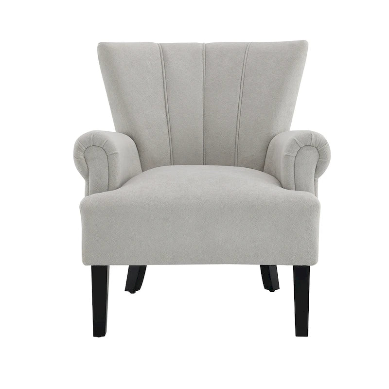 Fauteuil d'appoint avec dossier capitonné en tissu beige et coussin en mousse haute densité