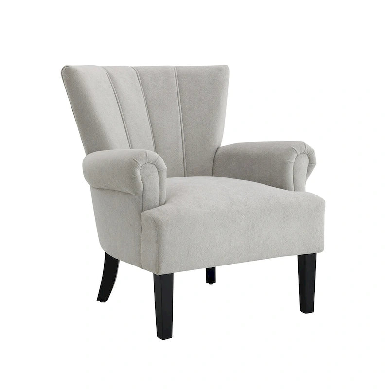 Fauteuil d'appoint avec dossier capitonné en tissu beige et coussin en mousse haute densité