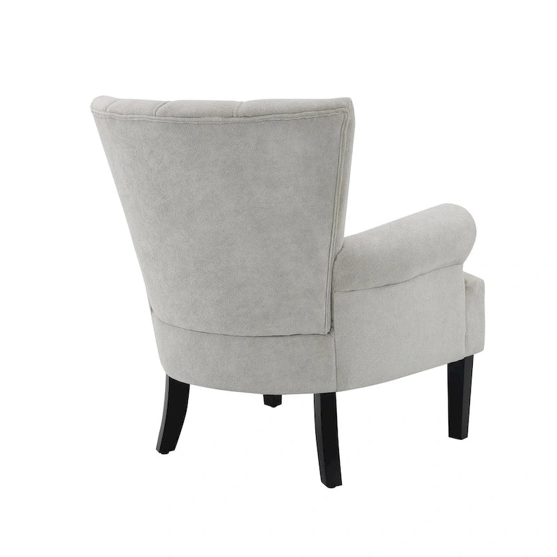 Fauteuil d'appoint avec dossier capitonné en tissu beige et coussin en mousse haute densité