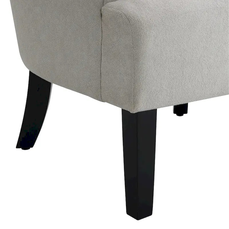 Fauteuil d'appoint avec dossier capitonné en tissu beige et coussin en mousse haute densité
