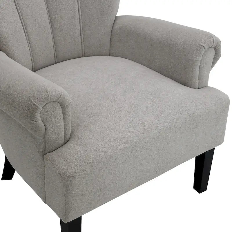 Fauteuil d'appoint avec dossier capitonné en tissu beige et coussin en mousse haute densité