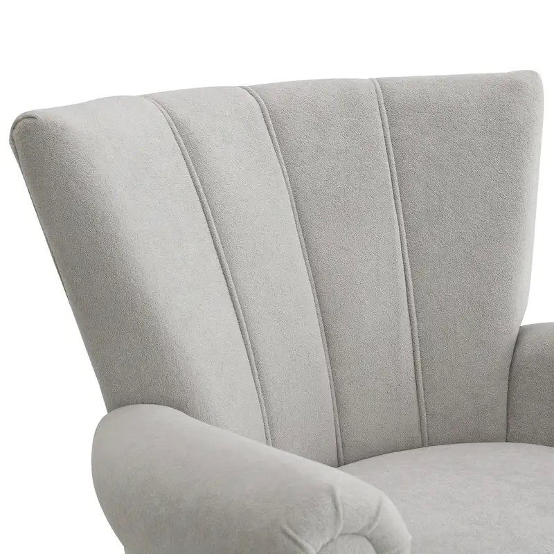 Fauteuil d'appoint avec dossier capitonné en tissu beige et coussin en mousse haute densité