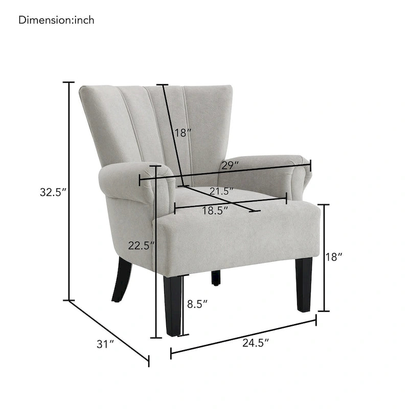 Fauteuil d'appoint avec dossier capitonné en tissu beige et coussin en mousse haute densité