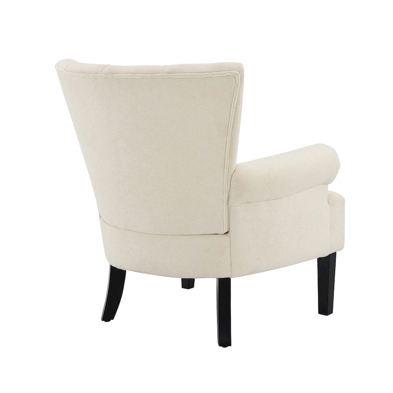 Fauteuil d'appoint avec dossier capitonné en tissu beige et coussin en mousse haute densité