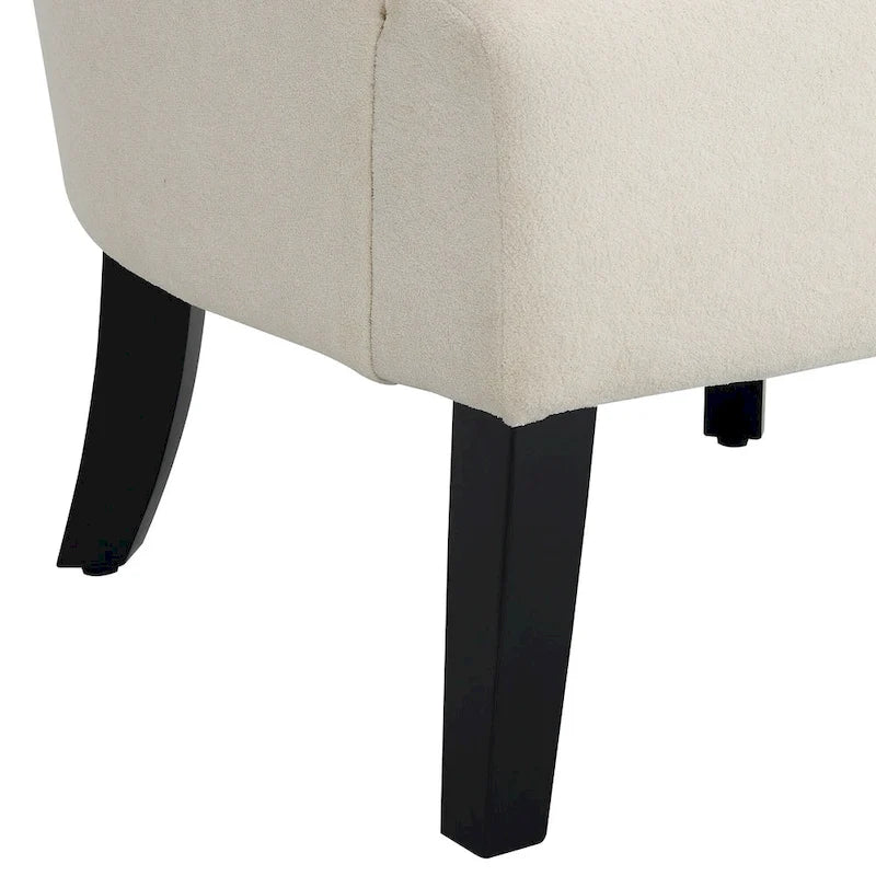 Fauteuil d'appoint avec dossier capitonné en tissu beige et coussin en mousse haute densité