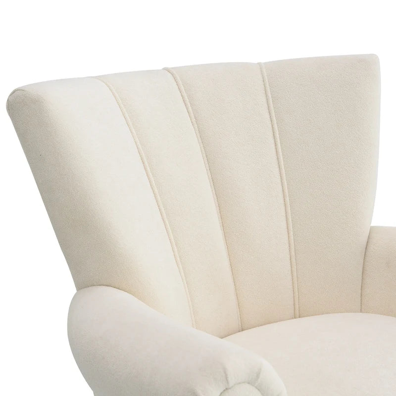 Fauteuil d'appoint avec dossier capitonné en tissu beige et coussin en mousse haute densité
