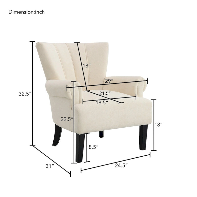Fauteuil d'appoint avec dossier capitonné en tissu beige et coussin en mousse haute densité