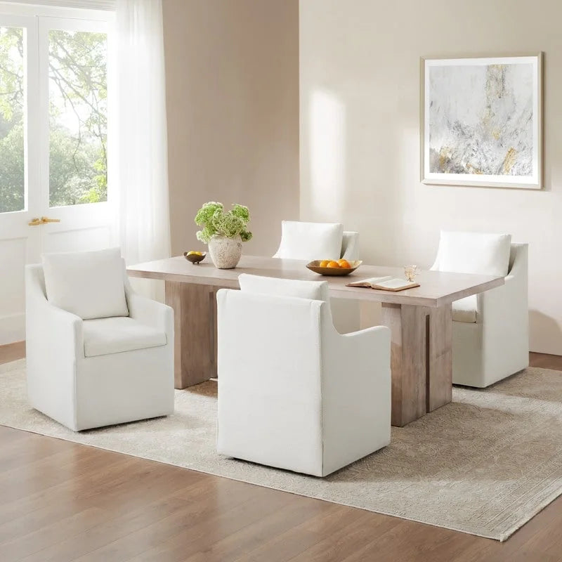 Chaise de salle à manger moderne, rembourrée, avec roulettes, rangement dissimulé, blanc ivoire