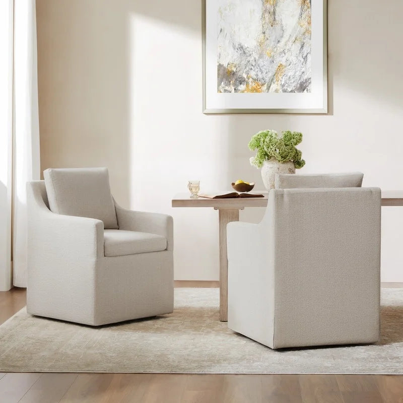 Chaise de salle à manger moderne, rembourrée, avec roulettes, rangement dissimulé, blanc ivoire