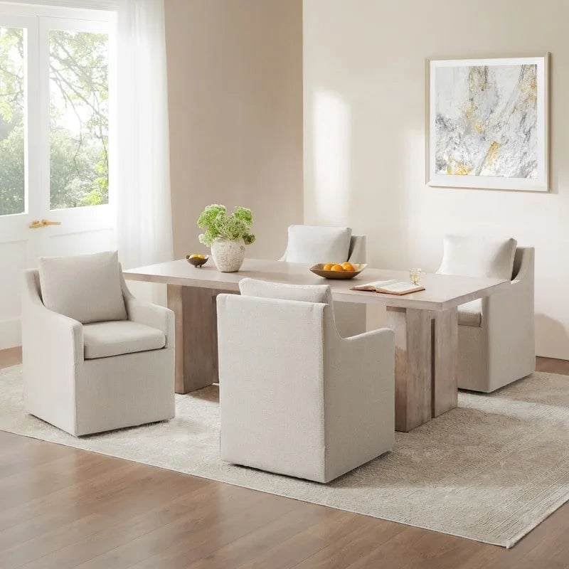 Chaise de salle à manger moderne, rembourrée, avec roulettes, rangement dissimulé, blanc ivoire