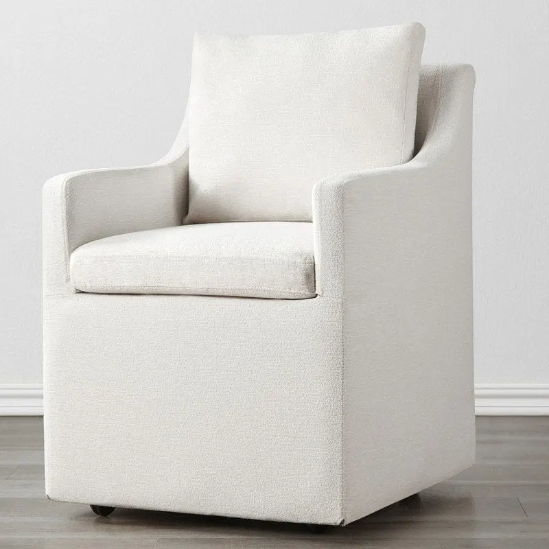 Chaise de salle à manger moderne, rembourrée, avec roulettes, rangement dissimulé, blanc ivoire