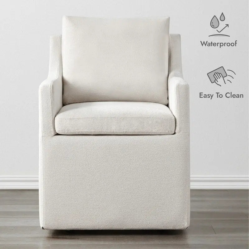 Chaise de salle à manger moderne, rembourrée, avec roulettes, rangement dissimulé, blanc ivoire