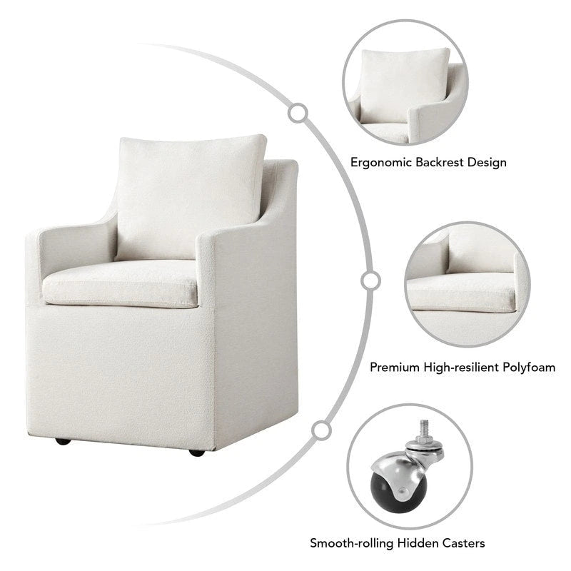 Chaise de salle à manger moderne, rembourrée, avec roulettes, rangement dissimulé, blanc ivoire