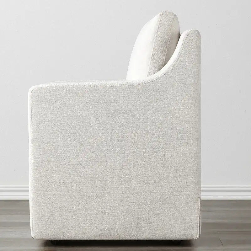 Chaise de salle à manger moderne, rembourrée, avec roulettes, rangement dissimulé, blanc ivoire