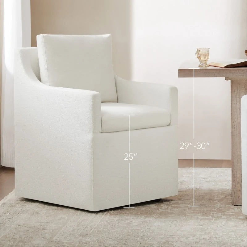 Chaise de salle à manger moderne, rembourrée, avec roulettes, rangement dissimulé, blanc ivoire