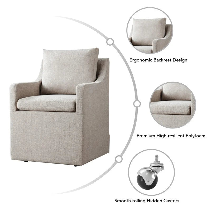 Chaise de salle à manger moderne, rembourrée, avec roulettes, rangement dissimulé, blanc ivoire