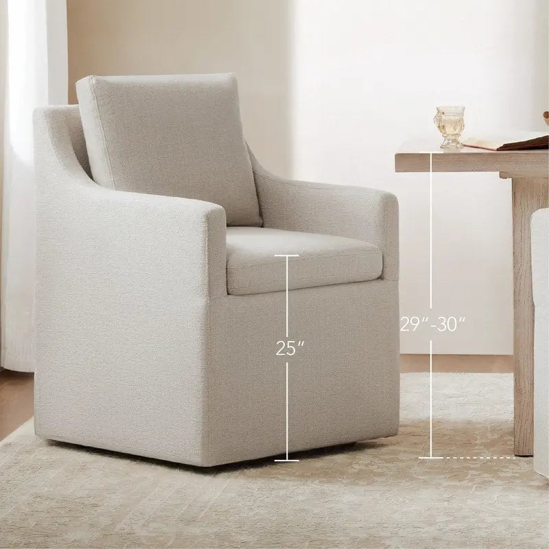 Chaise de salle à manger moderne, rembourrée, avec roulettes, rangement dissimulé, blanc ivoire