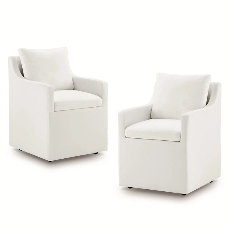 Chaise de salle à manger moderne, rembourrée, avec roulettes, rangement dissimulé, blanc ivoire