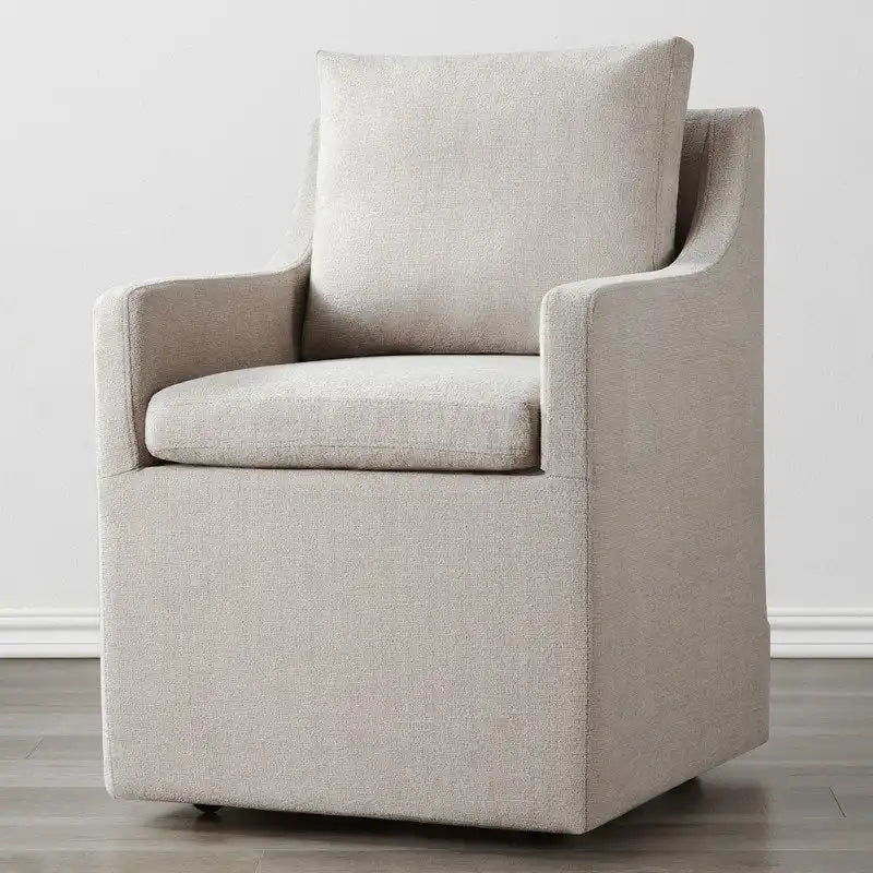 Chaise de salle à manger moderne, rembourrée, avec roulettes, rangement dissimulé, blanc ivoire