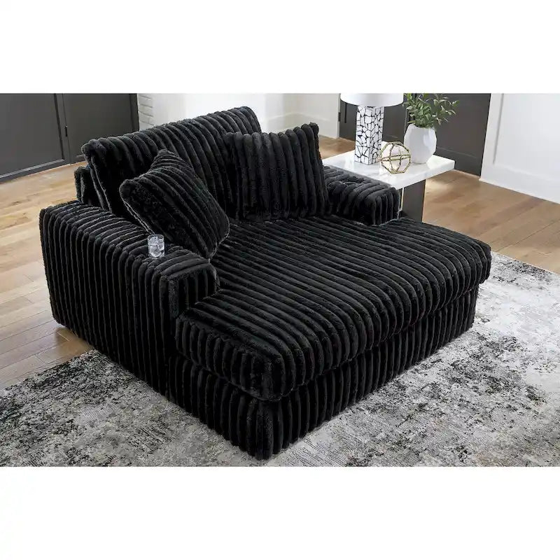 Signature Design by Ashley Midnight-Madness, grande méridienne noire – 163 cm (L) x 173 cm (P) x 104 cm (H)