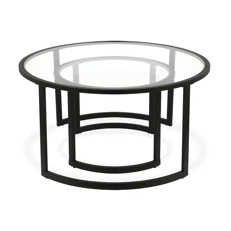 Tables basses gigognes à plateau en verre rond et structure en acier finition dorée