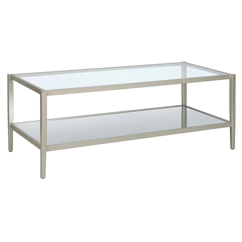 Table basse ronde à 2 plateaux en verre trempé avec structure en métal chromé ou doré