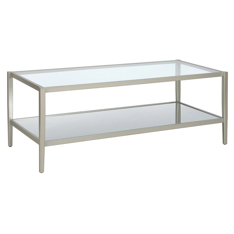 Table basse ronde à 2 plateaux en verre trempé avec structure en métal chromé ou doré
