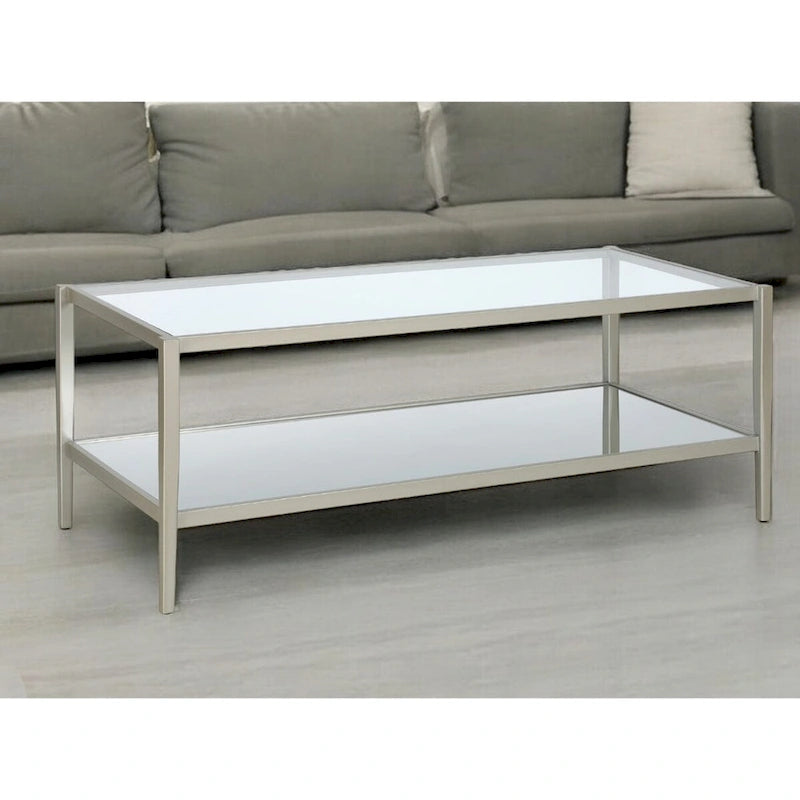 Table basse ronde à 2 plateaux en verre trempé avec structure en métal chromé ou doré