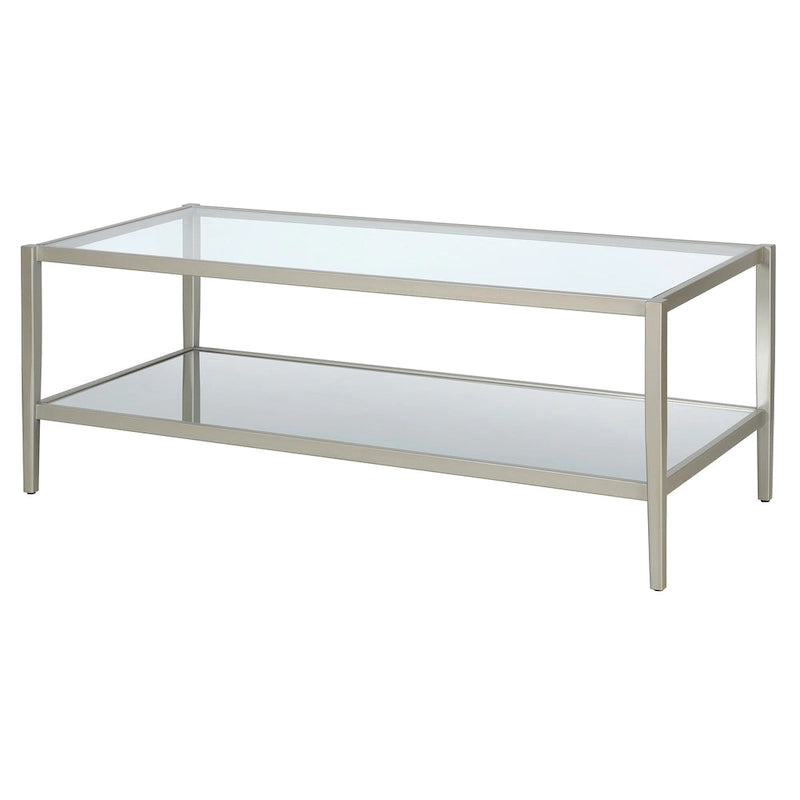 Table basse ronde à 2 plateaux en verre trempé avec structure en métal chromé ou doré