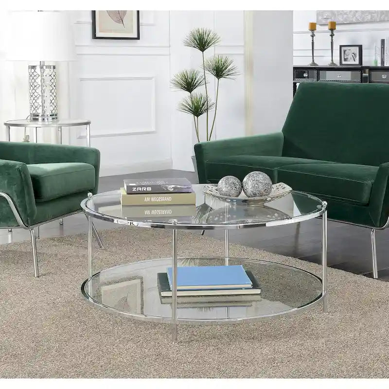 Table basse rectangulaire en verre trempé avec cadre en acier et étagère de rangement