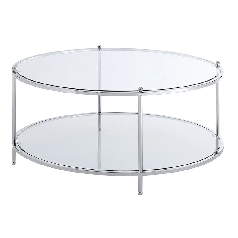 Table basse rectangulaire en verre trempé avec cadre en acier et étagère de rangement