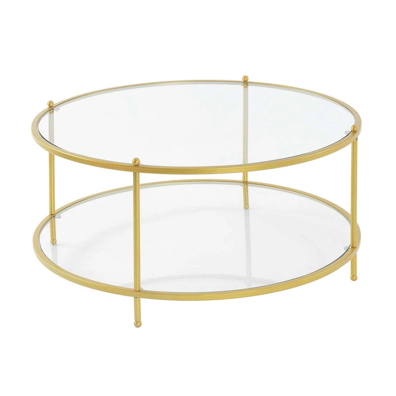 Table basse rectangulaire en verre trempé avec cadre en acier et étagère de rangement