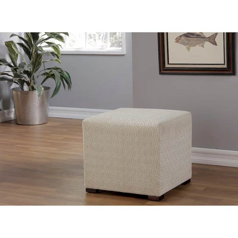 Pouf capitonné carré Ottoman rembourré Crème Beige Tissu