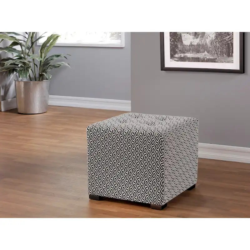 Pouf capitonné carré Ottoman rembourré Crème Beige Tissu