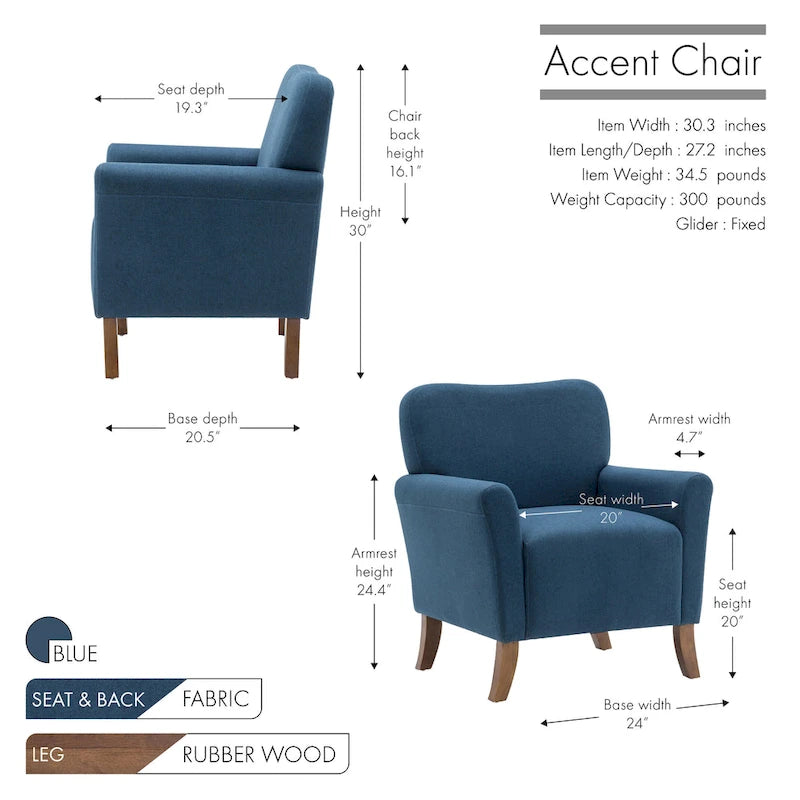 Fauteuil d'appoint Inia Porthos Home, tissu, accoudoirs évasés, pieds en bois