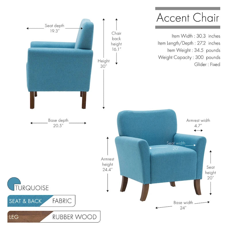 Fauteuil d'appoint Inia Porthos Home, tissu, accoudoirs évasés, pieds en bois
