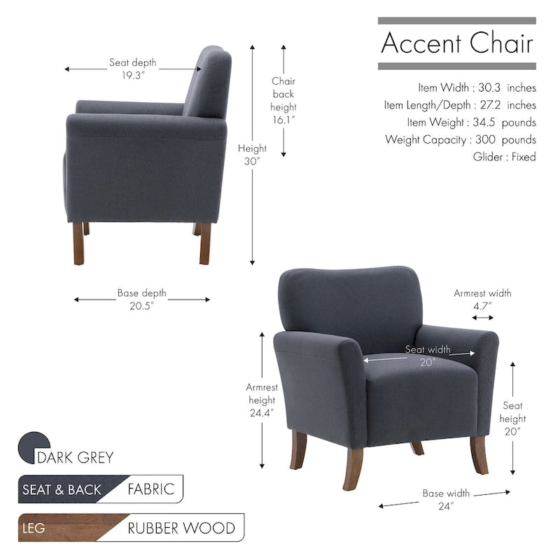 Fauteuil d'appoint Inia Porthos Home, tissu, accoudoirs évasés, pieds en bois