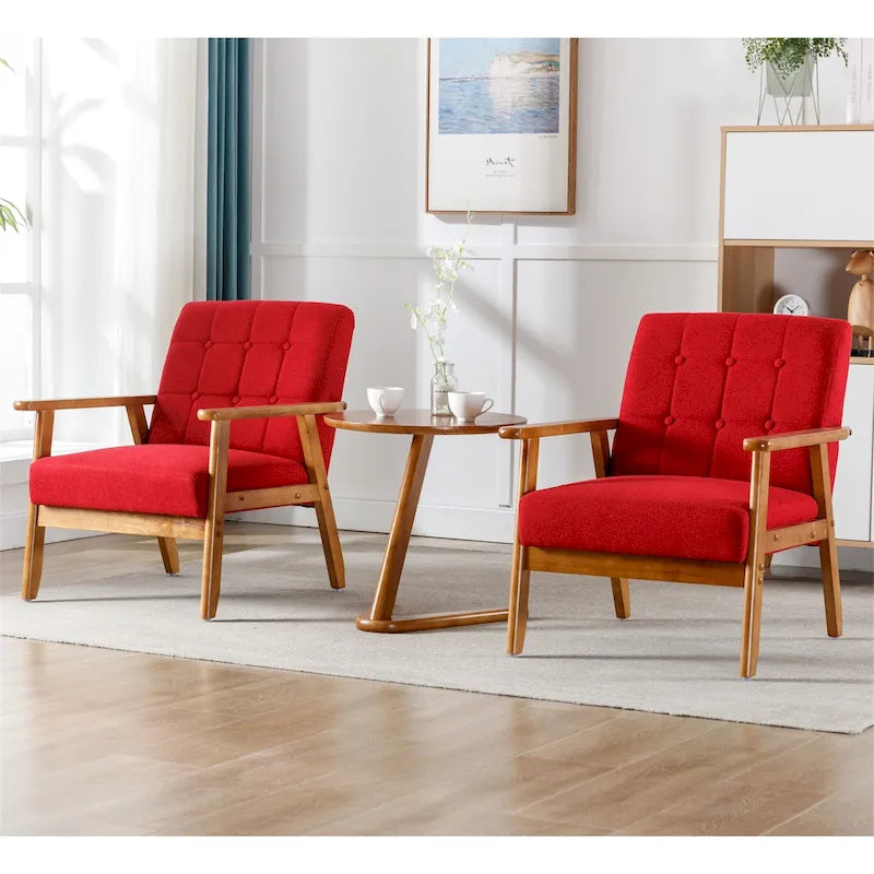 Fauteuil d'appoint capitonné avec accoudoirs et pieds en bois massif rembourré