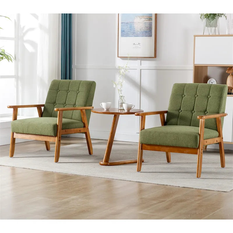 Fauteuil d'appoint capitonné avec accoudoirs et pieds en bois massif rembourré