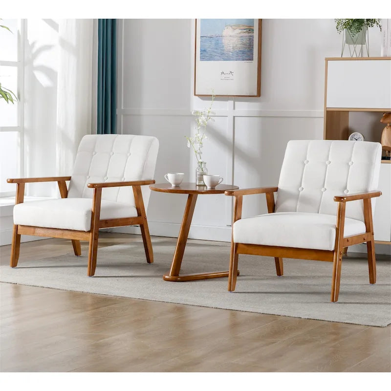 Fauteuil d'appoint capitonné avec accoudoirs et pieds en bois massif rembourré